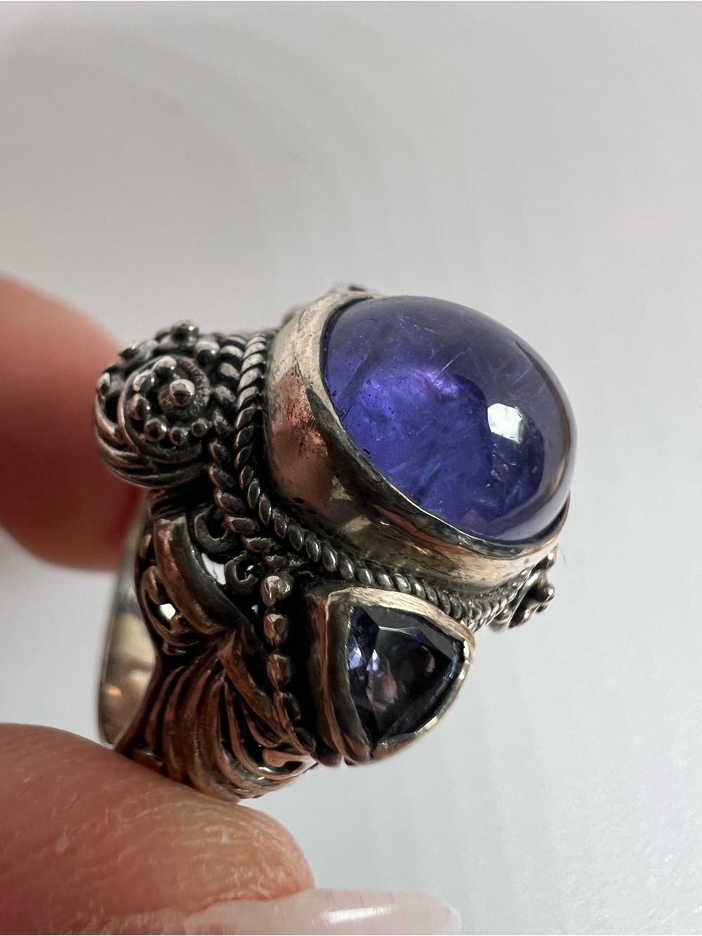 SARDA Tanzanite and Sterling silver Bali ring Size 7.5 11.6g - Picture 9 of 15